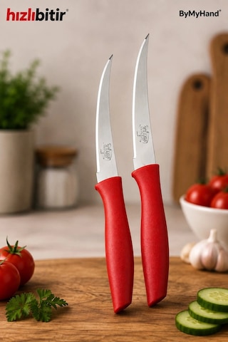 Bymyhand Paslanmaz Çelik Kırmızı Meyve Bıçağı Soyma Bıçağı Dilimleme Bıçağı 2'li Set