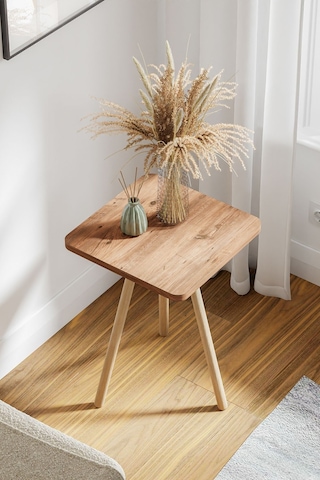 İntergo Kare Tasarımlı Ahşap Ayaklı Tekli Zigon Yan Sehpa Atlantik Çam