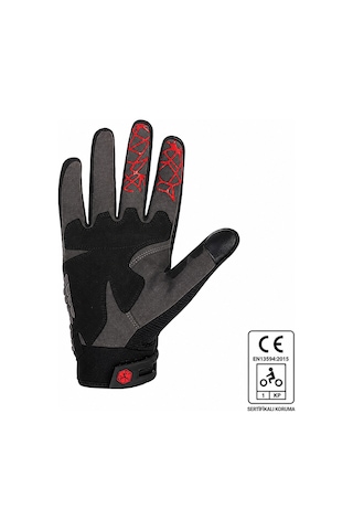 Ebakbak Motosiklet Eldiveni Full Koruma Ayarlanabilir Bilek Bantı Deri Microfiber Kumaş Motor Eldiven Red- Black