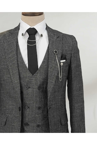 Beystil Sivri Yaka Siyah Kırçıllı Takım Elbise Storm- Slim Fit Siyah