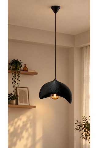 Beton Görünümlü Tekli Sarkıt Avize Dokulu Modern Bohem İskandinav Salon Mutfak G95 Rustik Led Ampul Hediyeli Siyah