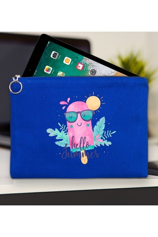 Bk Gift Yaz Temalı-5 Mavi Tablet Çantası 30x21cm, Apple iPad Uyumlu Çantası, Baskılı Tablet Kılıfı