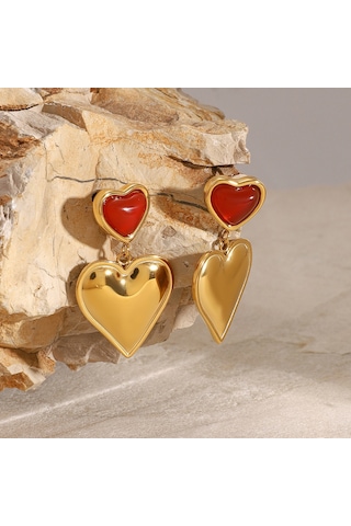 Paslanmaz Çelik Kırmızı Akik Kalp Küpeler Üst Düzey Niş Hafif Lüks Küpeler Titanyum Çelik Kulak Takısı Diğer