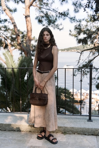 Garias Cepli Uzun Batik Desenli Vizon Etek Vizon