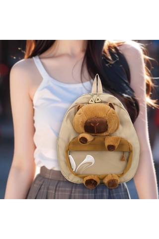 Homyl Capybara Sırt Çantası Doldurulmuş Hayvan Tatil Haki
