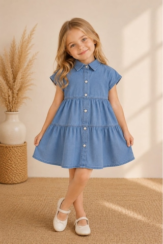My Kids Wear Mia Düğmeli Denim Kız Çocuk Elbise 12833 Buz Mavi