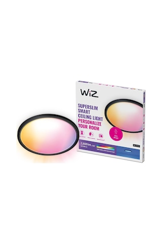 Wiz Superslim 22w Siyah Sıva Üstü Rgb Akıllı Led Yuvarlak Panel Tavan Armatürü 42 Cm Çapında 2600 Lumen Renkli