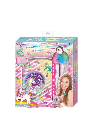 Tokidas Secret Lock Journal & Pom Pom Pen - Unicorn Temalı Gizli Kilitli Pom Pom Kalemli Günlük T108un