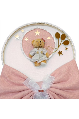 Kasnaklı Fiyonk Ve Ayıcıklı 30cm Kapı Süsü - Pembe