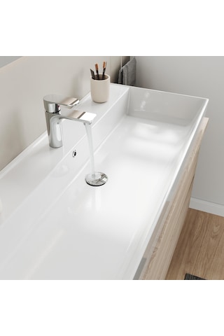 Aqua Bagno Plan Tezgah Üstü Kare Lavabo Beyaz 100 x 45 CM