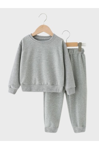 Fyk Kids 2'li Düz Yuvarlak Yaka Unisex Eşofman Takımı Siyah - Gri