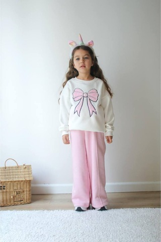 Jeliboomkidswear Kız Çoçuk İnci İşlemeli 2 Li Takım Beyaz-pembe