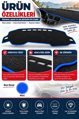 Trobus Subaru Forester 2002-2008 3d Torpido Koruma Kılıfı - Mavi Biye