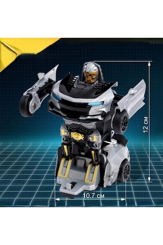 2'si 1 Arada Robota Dönüşen Spor Araba - Gri Yarış Arabası Otomatik Dönüşüm Özellikli Oyuncak Robot Çok Renkli