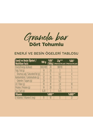 Dört Tohumlu Granola Bar 23 G X 12 Adet