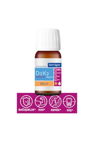 Sorvagen Vitamin D3K2 Damla 20 Ml (1000 IU)