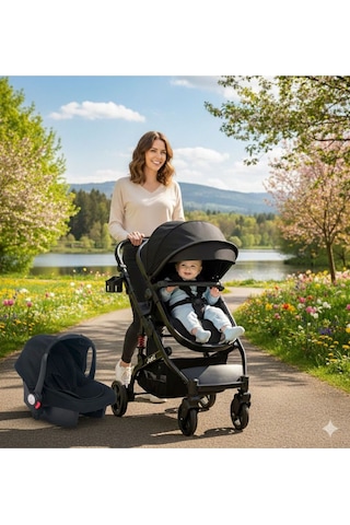 Mamma Süspansiyonlu Travel Sistem Bebek Arabası Taşıma Puset Siyah