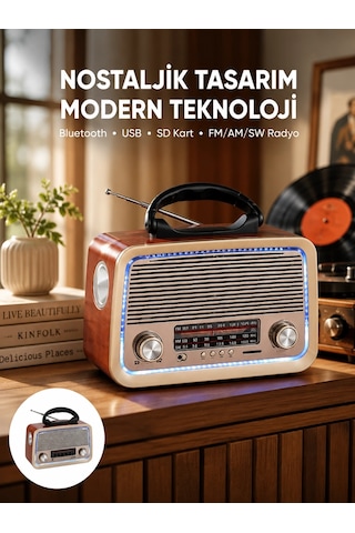 Bay Nostalji Bluetooth Radyo Fm Am Sw Ahşap Eskitme Tasarım Yeni Nesil Najmaddin 07419511