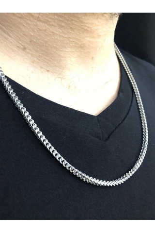 Vog 3mm 60 Cm Çelik Kare Model Tilki Kuyruğu Beyaz Renk Sevgiliye Eşe Babaya Kolye Beyaz