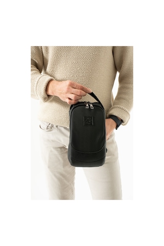 West Polo Westpolo Unisex Suni Deri Ve Kanvas Kumaş Çapraz Göğüs Ve Omuz Çantası Body Bag - Siyah
