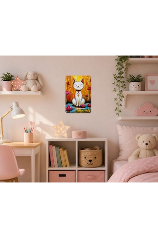 Upeka Kedi Temalı Şık Modern Tasarım Dekorasyon Metal Duvar Tablo 30cmx20cm