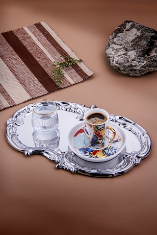 Artnova Karizma Desenli Gümüş Kahve Ve Sunum Tepsisi 6 Adet