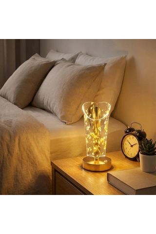 Gece Lambası Açık Silindirik Kristal Altın Toz Formlu Led Masa Lambası Tabanlı Dokunmatik 3 Renk Işık Modlu Şarj Edilebilir Modern Dekor Amaçlı Gold . 80408929
