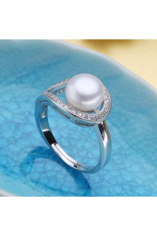 Beyaz Lsooyh Doğal Tatlı Su Inci Yüzük Kadın Moda Lüks Kübik Zirkonya Ayarlanabilir Yüzük Takı Beyaz