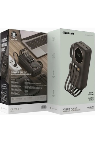 Green Lion Power Pulse 30000mah Pd 22.5w Powerbank Siyah Taşınabilir Şarj Cihazları