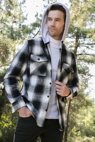 Buratti Ekoseli Çift Cepli Kapüşonlu Oduncu Erkek Gömlek Cf22W2650 Haki-Antrasit