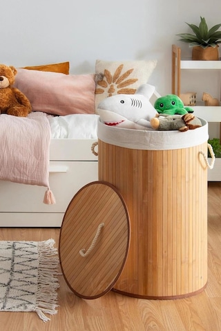 Bambu Luxury Round Laundry Basket Çok Amaçlı Organik Düzenleme Sepeti Çok Renkli
