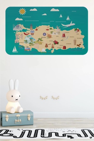 Eğitici Ve Öğretici Cocuk Odası Türkiye Haritası Duvar Sticker-60x105-3878 Renkli