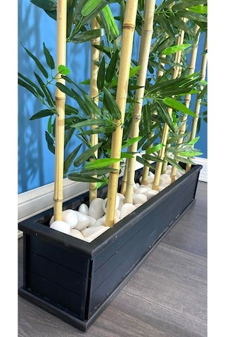 Yapay Çiçek Deposu Kumaş Yapraklı Ahşap Saksıda Bambu Seperatör 20x100x180cm