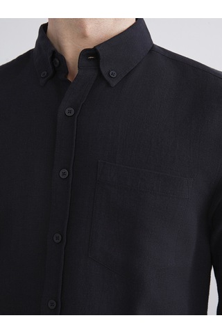Lcwaıkıkı Classic Siyah Regular Fit Uzun Kollu Keten Karışımlı Erkek Gömlek
