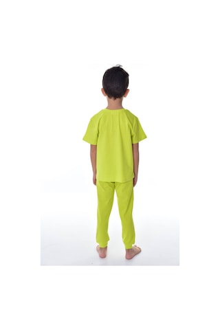 Bunny Hopp %100 Pamuk Süprem Penye Kumaş Düğmeli Sade Düz Renk Terletmeyen Erkek Çocuk Pijama Takımı Fıstık Yeşili