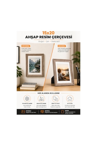 15x20 Ahşap Resim Çerçevesi Masaüstü Ve Duvara Asılabilir Fotoğraf, Poster Ve Sertifika Çerçevesi Doğal Ahşap Görünümlü 34214235