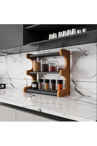 Alpa Ev Mobilya 3 Katlı Tezgah Üstü Mutfak Rafı, Baharatlık Ve Modern Düzenleyici Tasarım Atlantik Çam-antrasit