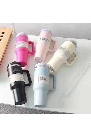 Paslanmaz Çelik Pipetli 1200ml Araba Bardağı - Kiraz Pembesi Um45489-8 Yurt Dışından Pembe