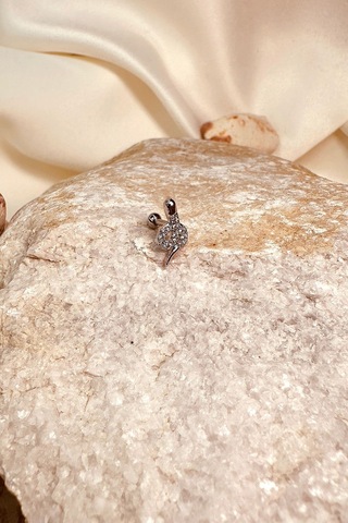 İ Taşlı Kobra Kıvrak Yılan Tasarım Gümüş Renk Stainless Steel Çelik Piercing Tragus Helix Gümüş