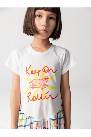 Sheshe Tshırt Gövdeli Pamuk Kloş Etekli Kız Çocuk Elbise Renkli