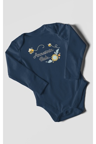 Morivokids Annesinin Balı Uzun Kollu Bebek Body %100 Pamuk Lacivert