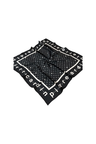 Pierre Cardin İpek Eşarp - 8940438-911 Siyah Beyaz Twill Siyah Beyaz