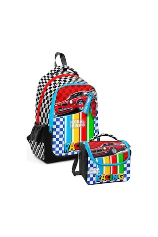 Coral High Kırmızı Racing Araba Baskılı Erkek Çocuk Okul Çantası Ve Thermo Beslenme Çantası Seti