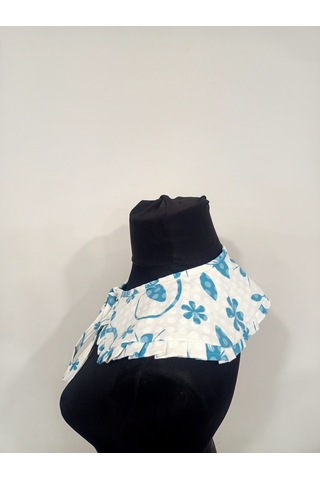 Kadın Fırfır Detay Gömlek Yaka Mavi Desenli Açık Mavi