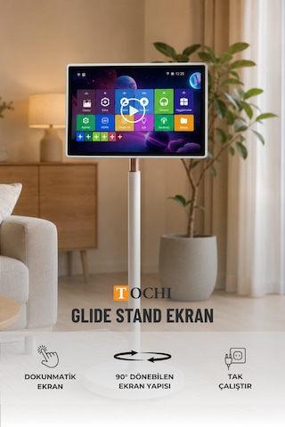 Tochı Glide Stand 32 Inç Android Dokunmatik Akıllı Ekran Full Hd Taşınabilir Ayaklı Şarjlı Monitör Wi-fi Bluetooth Yatay Dikey