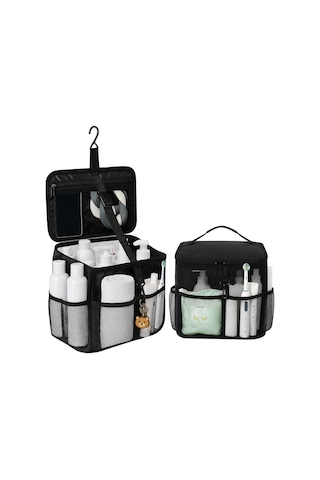 Lemestar Siyah Pvc Ağı+oxford Kumaş Banyo Organizer Çanta, Hızlı Kuruyan Spor Seyahat Kamp Depolama Sepeti, 48x27x18cm 2501 Siyah