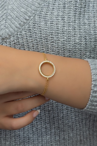 Nereze 925 Ayar Gümüş Gold Zirkon Taşlı Çeyreklik Bileklik