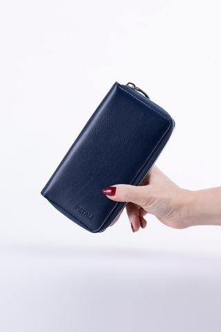 Lysande Hakiki Deri Unisex Telefon Bölmeli Cüzdan 15 Kartlıklı Cüzdan Kartlık Lacivert