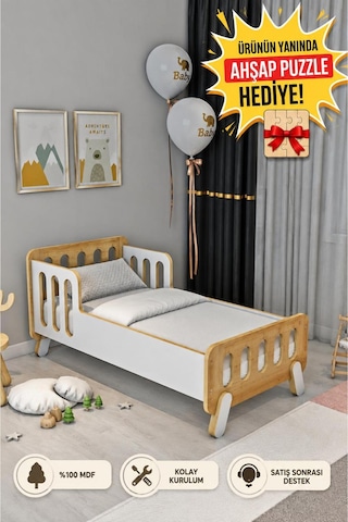Somfy Montessori Ahşap Bebek Yatağı/çocuk Yatağı/ Demonte /60 Cm X 120 Cm Bej - 743291347