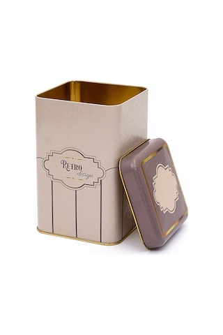 Retro Desenli Kare Metal Saklama Kabı 10.5 x 10.5 x 16 CM 1.7 L